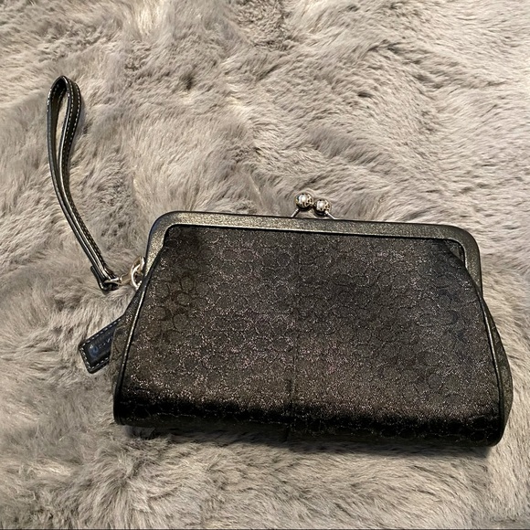 Coach Bags Coach Black Signature Kisslock Clutch Wristlet Poshmark